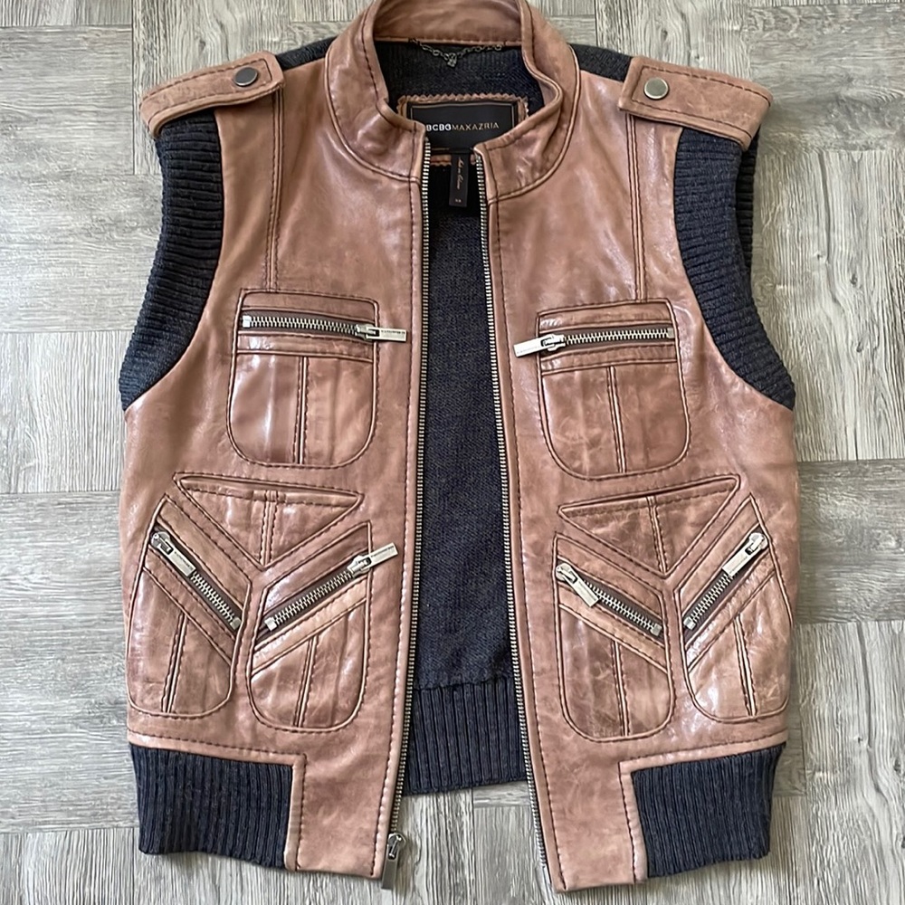 BCBG MaxAzria motorcycle wool/genuine leather vest